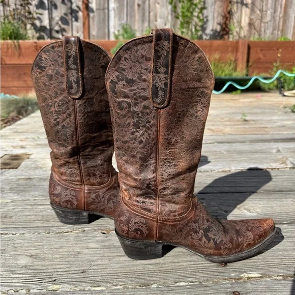 Women's Paisley Etched Leather Pointed Toe Western Cowboy Boot Old Gringo - Picture 2 of 9